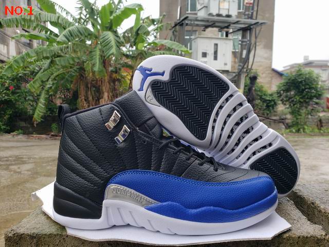 Air Jordan 12 Mens Basketball Shoes Black Blue Silver;